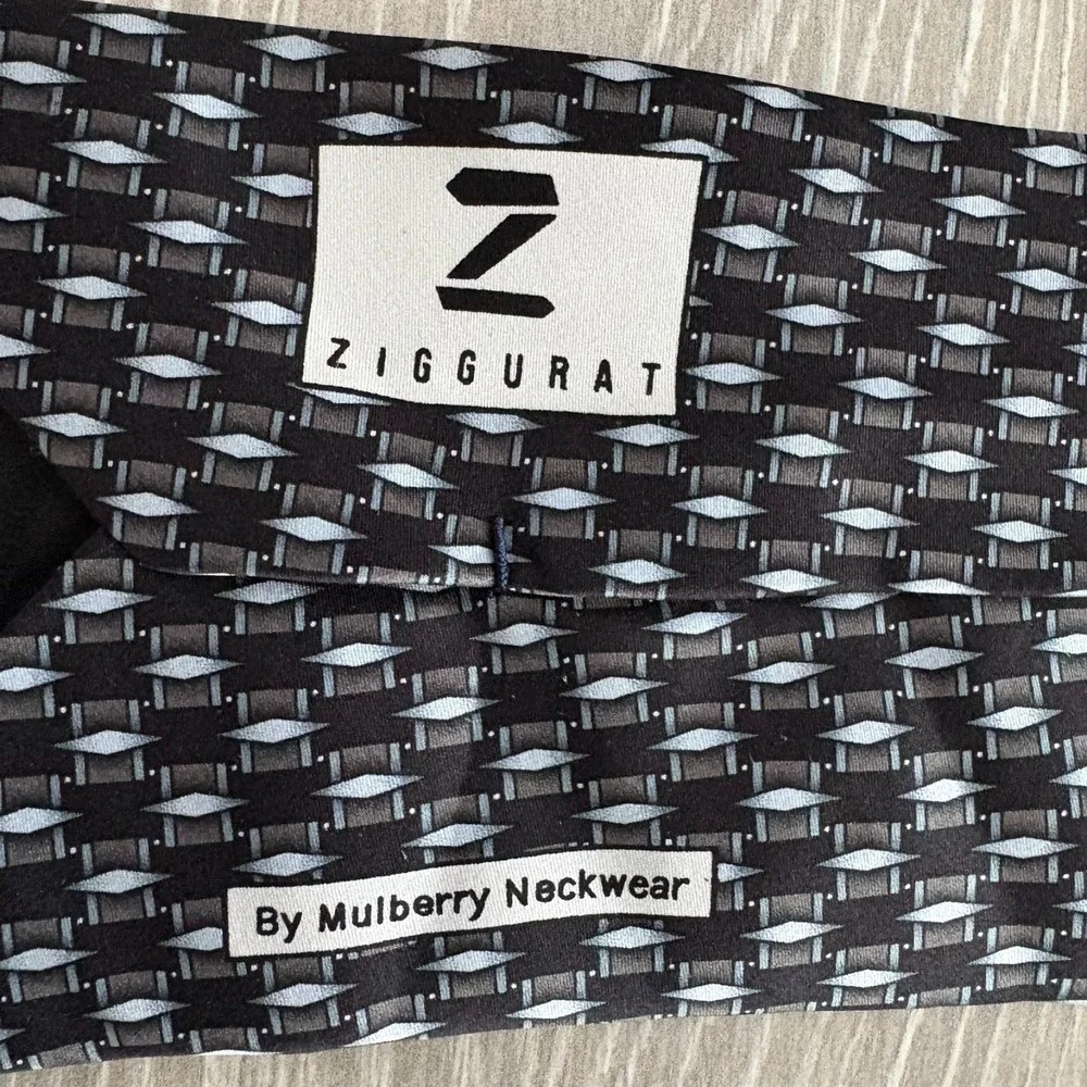 Ziggurat By Mulberry Neckwear Mens Black White‎ Geometric Classic Silk Neck Tie